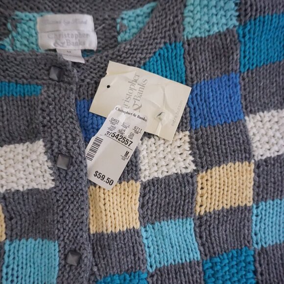 Vintage Christopher & Banks Grey Blue Checkered Button Up Cottagecore Cardigan M - Picture 11 of 12